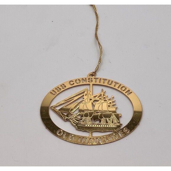 Gold Tone USS Constitution Old Ironsides Nautical Christmas Ornament - Picture 1 of 3